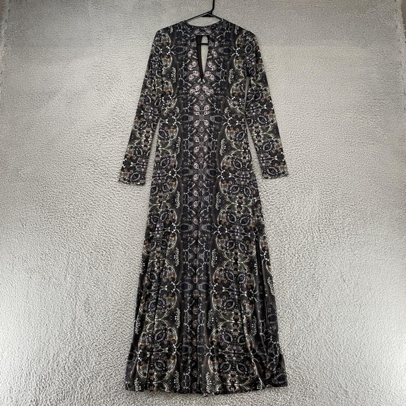 Free People Dresses & Skirts - Free People Maxi Dress Womens Small Black Metallic Paisley‎ Cabaret Boho Keyhole